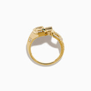 The Signature 14K Yellow Gold Tsavorite and Diamond Panther Ring features a panther head design with tsavorite green gemstone eyes and diamond accents along the head and a circular band in its mouth.