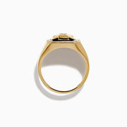 Men's 14K yellow gold panther ring with onyx background, diamond accents outlining the face and border, and a detailed panther head design.