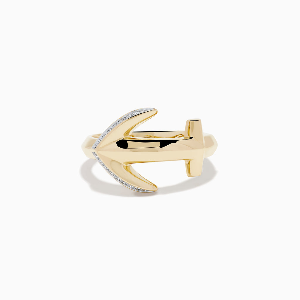 14K Yellow Gold Diamond Pave Anchor Ring