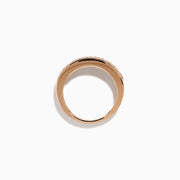The 14K Rose Gold Brown and White Diamond Band showcases a center row of round brown gems bordered by two rows of sparkling white diamonds, all set in 14K rose gold and displayed on a white background.