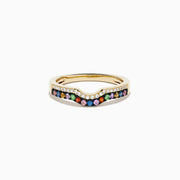 Watercolors 14K Yellow Gold Multi Sapphire and Diamond Curved Pavé Ring