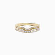The Doro 14K Yellow Gold Curved Diamond Band 0.32 TCW features a gentle chevron design with two rows of small round white diamonds set along the top half of the band.