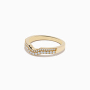 The Doro 14K Yellow Gold Curved Diamond Band 0.32 TCW features a gentle chevron design with two rows of small round white diamonds set along the top half of the band.