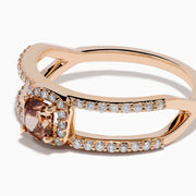 The Espresso 14K Rose Gold Brown Diamond Ring showcases a rectangular cushion-cut center stone, haloed by diamonds, and features a double band adorned with sparkling brown diamonds.