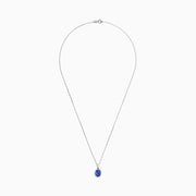 A 14K white gold pendant with an oval tanzanite (1.86 TCW) surrounded by diamonds, shown on a plain white background.