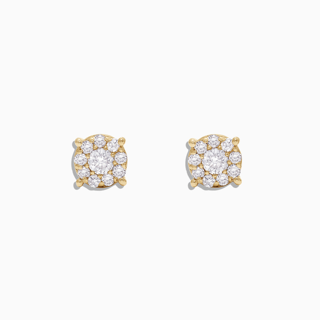 The Bouquet 14K Yellow Gold Diamond Cluster Stud Earrings, 0.50 TCW, feature clusters of small round diamonds in a circular design, displayed against a plain white background.