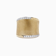 The DOro 14K Yellow Gold Diamond Accented Ring (0.27 TCW) features a wide band with a brushed finish and two rows of sparkling white diamonds along the edges, showcased on a plain white background.