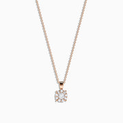 The Bouquet 14K Rose Gold Diamond Cluster Pendant (0.47 TCW) features a floral-inspired design with round white diamonds, showcased on a delicate gold chain against a white background.