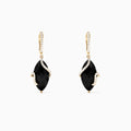 The Eclipse 14K Yellow Gold Onyx and Diamond Drop Earrings (13.18 TCW) feature marquise-cut onyx stones with curved diamond accents and secure lever-back closures.