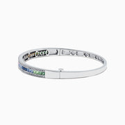 The Watercolors 14K White Gold Multi Sapphire & Diamond Bangle, 3.60 TCW features square-cut multi sapphires set in the center and bordered by sparkling diamonds on both sides.