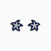 The Seaside 14K White Gold Sapphire & Diamond Starfish Studs, 0.82 TCW, are displayed on a white background.