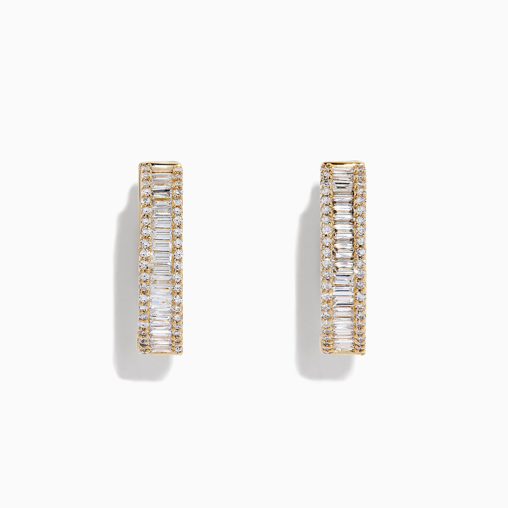 The DOro 14K Yellow Gold 3/4 Diamond Hoop Earrings, 0.94 TCW, feature rows of sparkling white diamonds on elegant gold hoops, displayed against a white background.