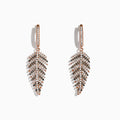 A pair of 14K Rose Gold Espresso & White Diamond Leaf Earrings (1.05 TCW) is shown against a plain white background.