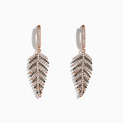 A pair of 14K Rose Gold Espresso & White Diamond Leaf Earrings (1.05 TCW) is shown against a plain white background.