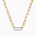 The Doro 14K Yellow Gold Diamond Paperclip Necklace features large elongated links and an oval-shaped pendant set with sparkling diamonds.