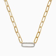 The Doro 14K Yellow Gold Diamond Paperclip Necklace features large elongated links and an oval-shaped pendant set with sparkling diamonds.