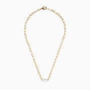 The Doro 14K Yellow Gold Diamond Paperclip Necklace features large elongated links and an oval-shaped pendant set with sparkling diamonds.