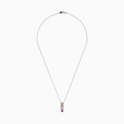 The Watercolors 14K White Gold Multi Sapphire & Diamond Pendant, 1.17 TCW, features a vertical row of yellow, blue, green, and pink sapphires bordered by diamonds.
