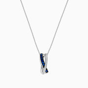 The Royale Bleu 14K White Gold Blue Sapphire and Diamond Pendant (0.26 TCW) features two intertwined loops—one with blue sapphires, the other with diamonds—suspended from a fine silver chain on a white background.