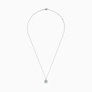 The Aquarius 14K White Gold Aquamarine and Diamond Pendant features a square light blue aquamarine surrounded by sparkling diamonds, all on a delicate chain. Total carat weight: 0.78 TCW.