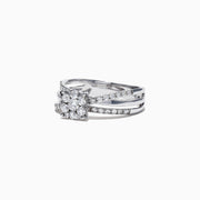 The Bouquet 14K White Gold Diamond Crossover Cluster Ring, 0.39 TCW, features a round center stone, split shank design, and sparkling diamond accents on a crossover cluster band.