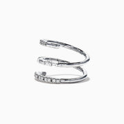 The Classique 14K White Gold Diamond Wrap Ring, 0.52 TCW, features sparkling diamonds along its elegant curves, showcased on a plain white background.
