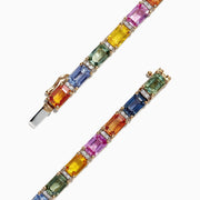 The Watercolors 14K Yellow Gold Multi-Sapphire Diamond Bracelet, 14.51 TCW, showcases rectangular multi-sapphire gemstones in a continuous pattern for a vibrant and elegant accessory.