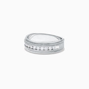 The Mens 14K White Gold Diamond Ring, 0.47 TCW, features a row of small round diamonds centered on the band with detailed milgrain borders, shown on a plain white background.