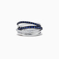 The Royale Bleu 14K White Gold Blue Sapphire & Diamond Ring (0.91 TCW) features intertwined bands, one set with blue sapphires and another with sparkling diamonds, all displayed against a white background.
