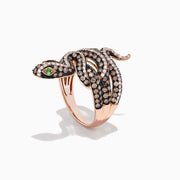 The Safari 14K Rose Gold Brown and White Diamond Snake Ring features 1.85 TCW glittering diamonds, lifelike snake coils, and striking detail, making a bold statement on any hand.