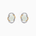 Aurora 14K Two Tone Gold Opal and Diamond Stud Earrings, 2.06 TCW, feature opals set in gold and silver with a double oval halo of sparkling diamonds.