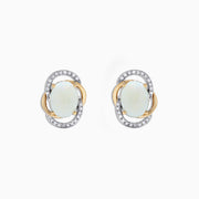 Aurora 14K Two Tone Gold Opal and Diamond Stud Earrings, 2.06 TCW, feature opals set in gold and silver with a double oval halo of sparkling diamonds.