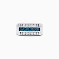 The Mens 14K White Gold Blue and White Diamond Ring, 1.67 TCW, features two rows of white diamonds with a center row of blue and white diamonds, shown from the front on a plain white background.