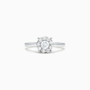 The Bouquet 14K White Gold Diamond Cluster Ring, 0.51 TCW, showcases a brilliant round center diamond framed by a halo of smaller diamonds, beautifully presented against a plain white background.
