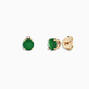 The 14K Yellow Gold Solitaire Round Emerald Stud Earrings, 1.62 TCW, feature brilliant round emeralds in yellow gold prongs, displayed on a white background for a timeless and elegant Effy Jewelry look.