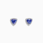 Nahla Siri 14K Gold Tanzanite & Diamond Stud Earrings, 2.34 TCW, feature triangular blue tanzanites bordered by sparkling diamonds, beautifully set and displayed against a white background.
