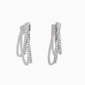 A pair of Pave Classica 14K White Gold Diamond Hoop Earrings, 0.58 TCW, featuring intertwined bands set with sparkling diamonds, elegantly displayed against a white background.