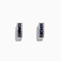 Royale Bleu 14K Gold Sapphire and Diamond Hoop Earrings (1.76 TCW) featuring a center row of sapphires flanked by sparkling diamonds, shown against a white background.
