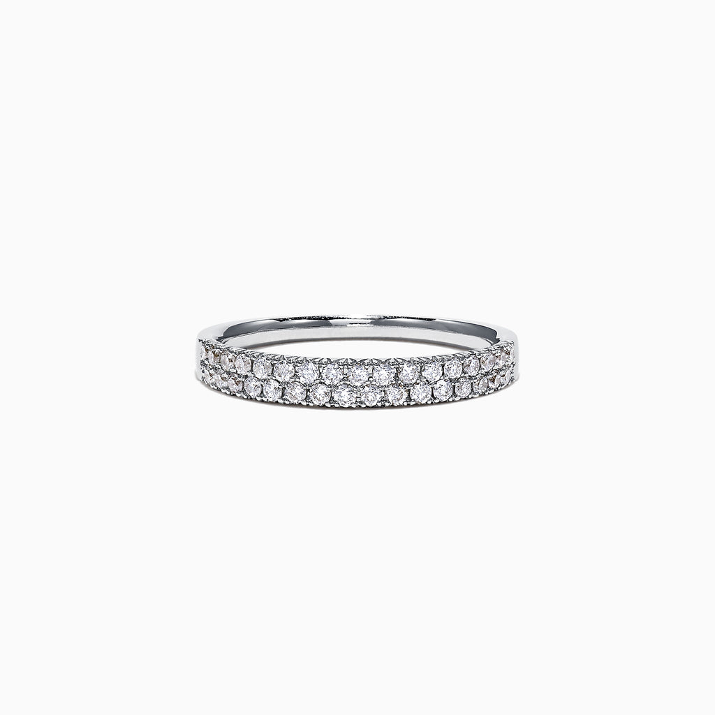 The Pave Classica 14K White Gold Two Row Pave Diamond Band features two rows of sparkling diamonds, 0.37 TCW, set closely together around the top half of the band.