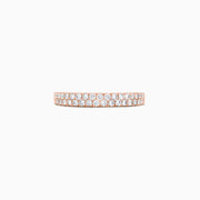 The Pave Rose 14K Rose Gold Two Row Pave Diamond Band, 0.37 TCW, showcases two rows of closely set round white diamonds in a 14K rose gold band, shown against a plain white background.