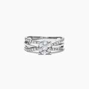 The Bouquet 14K White Gold Diamond Crossover Cluster Ring, 0.39 TCW, features a round center stone, split shank design, and sparkling diamond accents on a crossover cluster band.