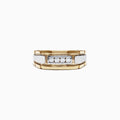 The Mens 14K Yellow and White Gold Diamond Ring, 0.20 TCW, features five round diamonds set in a rectangular inset and elegantly displayed against a white background.