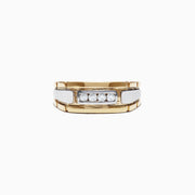 The Mens 14K Yellow and White Gold Diamond Ring, 0.20 TCW, features five round diamonds set in a rectangular inset and elegantly displayed against a white background.