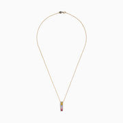 The Watercolors 14K Yellow Gold Multi Sapphire & Diamond Pendant (1.17 TCW) features a vertical design with small sapphires in green, yellow, blue, and pink hues on a yellow gold chain.