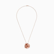 The Pave Rose 14K Rose Gold Diamond Flower Pendant, 0.85 TCW, features layered petals with sparkling pave diamond accents and hangs from a fine rose gold chain on a white background.