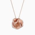 The Pave Rose 14K Rose Gold Diamond Flower Pendant, 0.85 TCW, features layered petals with sparkling pave diamond accents and hangs from a fine rose gold chain on a white background.