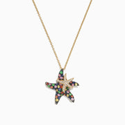The Watercolors 14K Gold Sapphire & Diamond Starfish Pendant (1.27 TCW) features two overlapping starfish: the larger is set with colorful sapphires, and the smaller sparkles with diamonds.