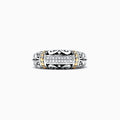The 925 Classic Silver & Gold Diamond Ring, .07 TCW, features intricate scrollwork and a row of sparkling diamonds at the center, displayed against a white background.