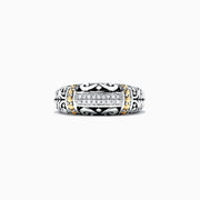 The 925 Classic Silver & Gold Diamond Ring, .07 TCW, features intricate scrollwork and a row of sparkling diamonds at the center, displayed against a white background.
