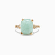 An Effy 14K yellow gold ring with a large rectangular jade center (6.81 TCW) accented by round diamonds on the band.
